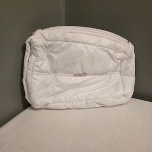 Anorak Puffer Zip Pouch w Handle White 10"x7.5" Lightweight